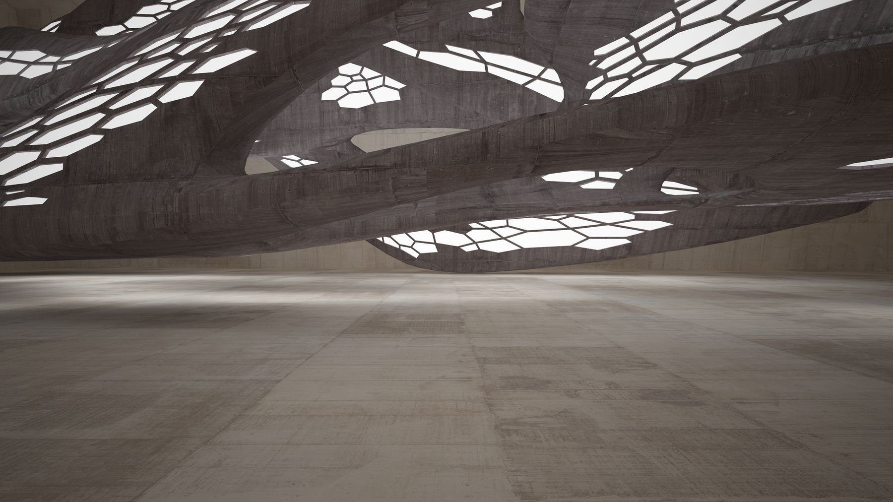 Light passing through an abstract concrete architectural structure